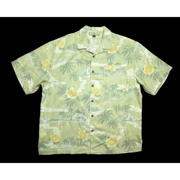 Tommy Bahama Shirt Men's Large 100% Silk Hawaiian Village Short Sleeve Button - Picture 1 of 10